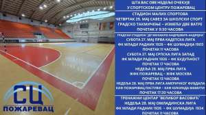 Raspored utakmica u Sportskom centru Požarevac - Hit Radio Pozarevac, Branicevski okrug