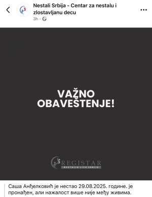 Nestali Srbije saopštili tužnu vest o Saši Anđelkoviću - Hit Radio Pozarevac, Branicevski okrug