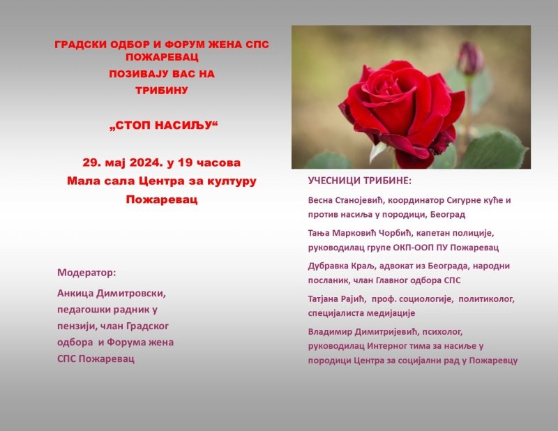 Forum žena SPS-a Požarevac: Tribina "Stop nasilju" u Požarevcu