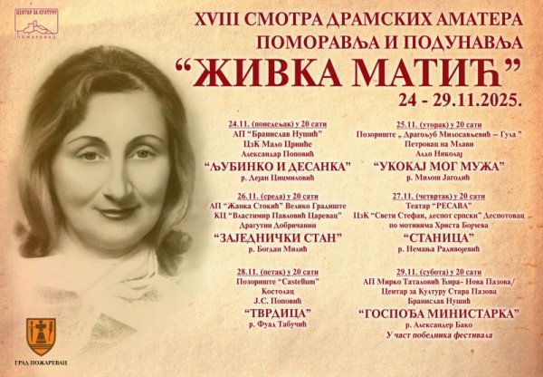 Od 24. novembra Požarevac u znaku pozorišta: počinje Smotra „Živka Matić“